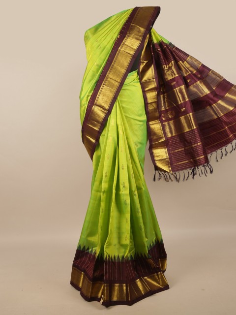 

Pothys Green & Brown Woven Design Zari Pure Silk Kanjeevaram Saree