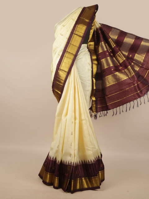 

Pothys Cream-Coloured & Gold-Toned Woven Design Zari Pure Silk Kanjeevaram Saree