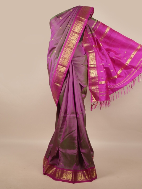 

Pothys Lavender & Gold-Toned Kanjeevaram Pure Silk Saree