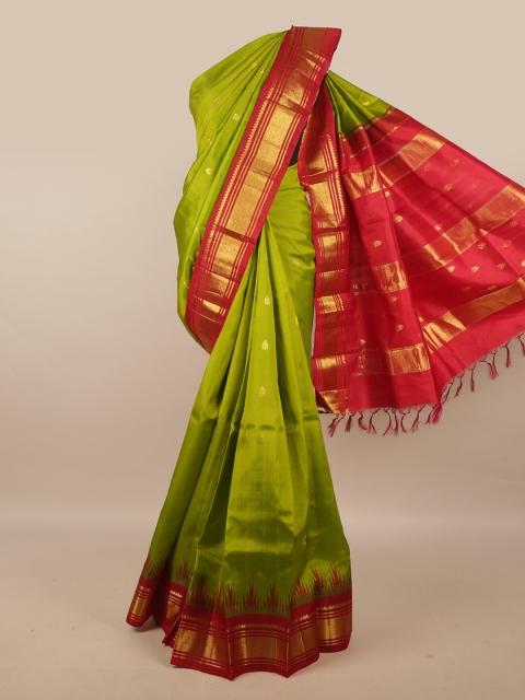 

Pothys Green & Red Ethnic Motifs Zari Pure Silk Kanjeevaram Saree