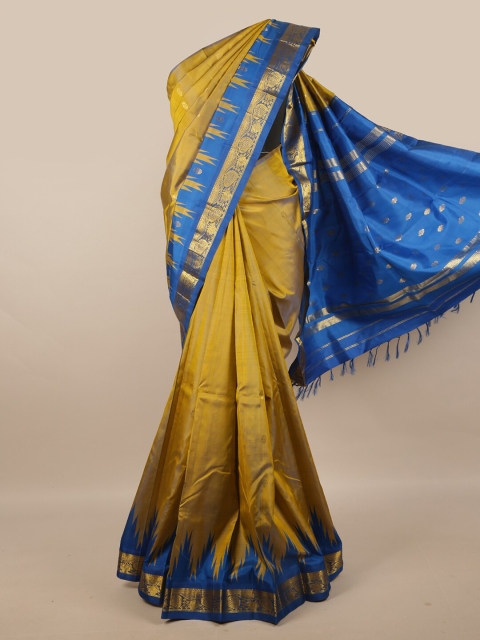 

Pothys Gold-Toned & Blue Kanjeevaram Pure Silk Saree