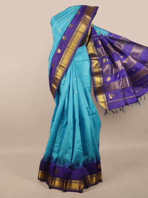 

Pothys Blue & Gold-Toned Woven Design Zari Pure Silk Kanjeevaram Saree