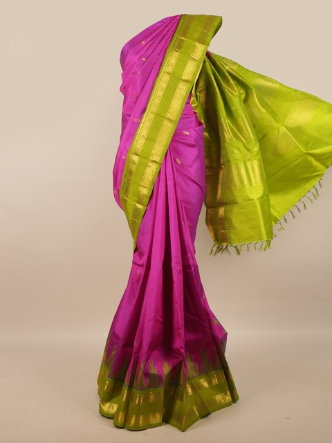 

Pothys Pink & Green Woven Design Zari Pure Silk Kanjeevaram Saree