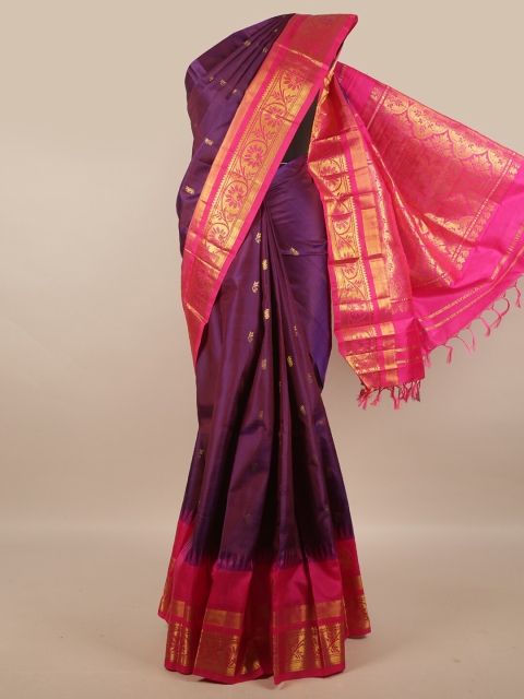 

Pothys Purple & Magenta Ethnic Motifs Zari Pure Silk Kanjeevaram Saree