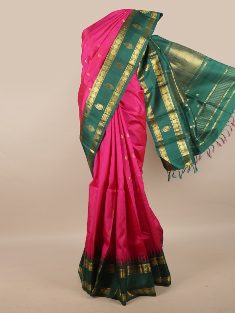 

Pothys Pink & Green Woven Design Zari Pure Silk Kanjeevaram Saree