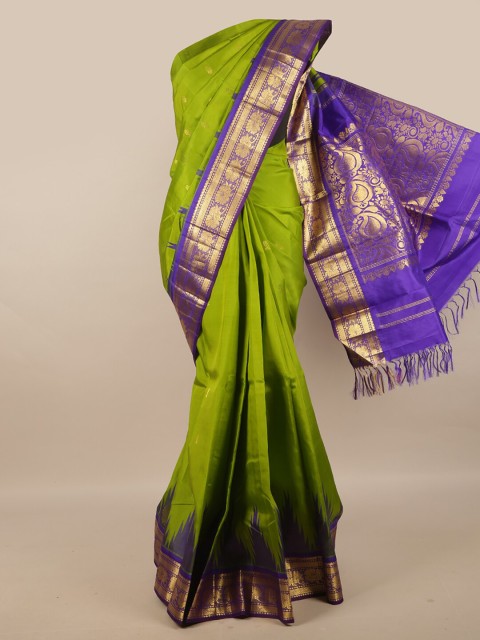 

Pothys Green & Blue Ethnic Motifs Zari Pure Silk Kanjeevaram Saree