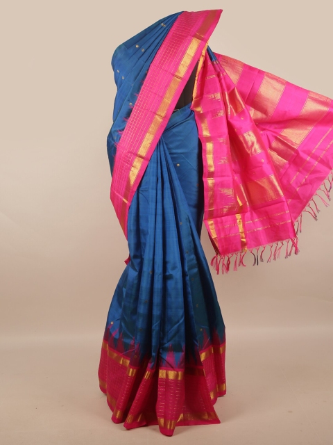 

Pothys Blue & Pink Zari Pure Silk Kanjeevaram Saree