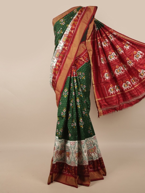 

Pothys Green & Maroon Ethnic Motifs Zari Pure Silk Kanjeevaram Saree
