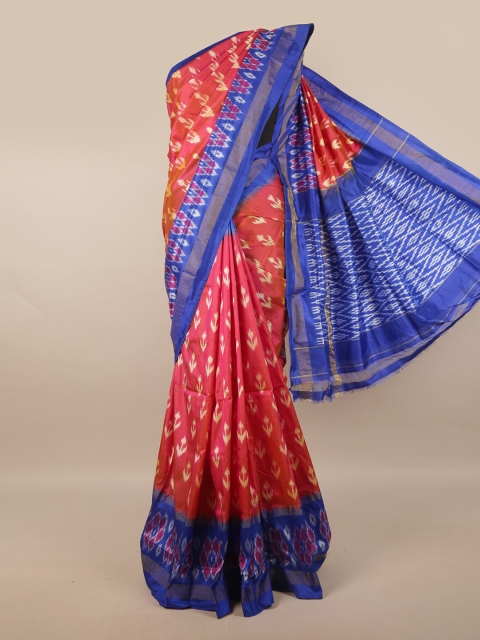 

Pothys Pink & Blue Ethnic Motifs Zari Pure Silk Kanjeevaram Saree