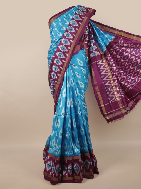 

Pothys Blue & Burgundy Geometric Kanjeevaram Pure Silk Saree
