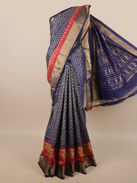 

Pothys Blue & Orange Ethnic Motifs Zari Pure Silk Kanjeevaram Saree