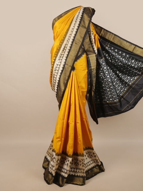 

Pothys Yellow & Black Printed Zari Pure Silk Kanjeevaram Saree
