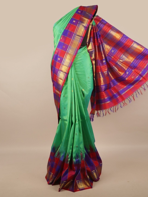 

Pothys Green & Red Ethnic Motifs Zari Pure Silk Kanjeevaram Saree