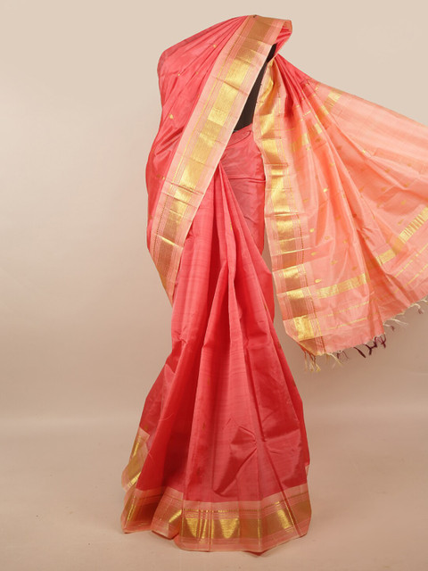 

Pothys Pink & Gold-Toned Woven Design Zari Pure Silk Kanjeevaram Saree