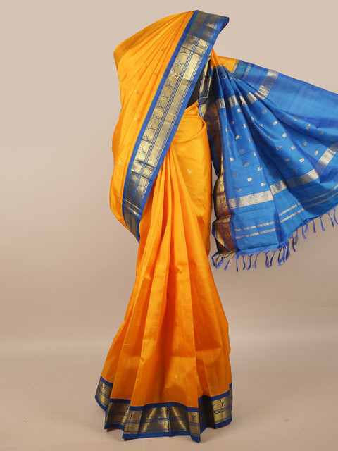

Pothys Yellow & Blue Woven Design Zari Pure Silk Kanjeevaram Saree