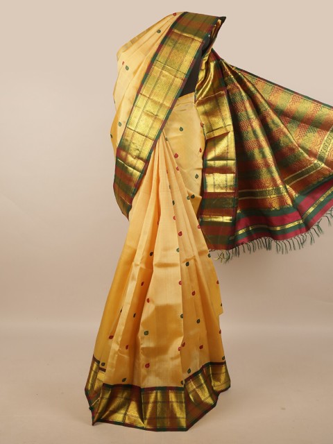 

Pothys Gold-Toned & Green Ethnic Motifs Zari Pure Silk Kanjeevaram Saree