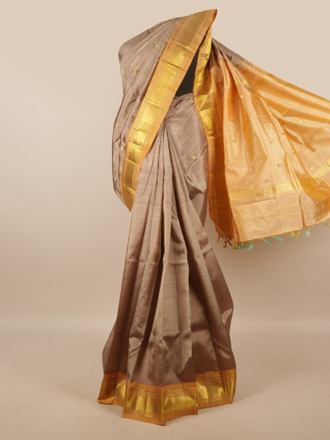 

Pothys Gold-Toned & Yellow Woven Design Zari Pure Silk Kanjeevaram Saree