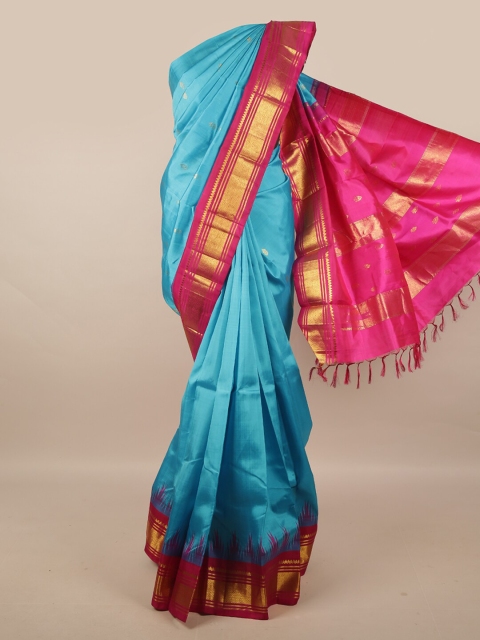 

Pothys Blue & Magenta Ethnic Motifs Zari Pure Silk Kanjeevaram Saree