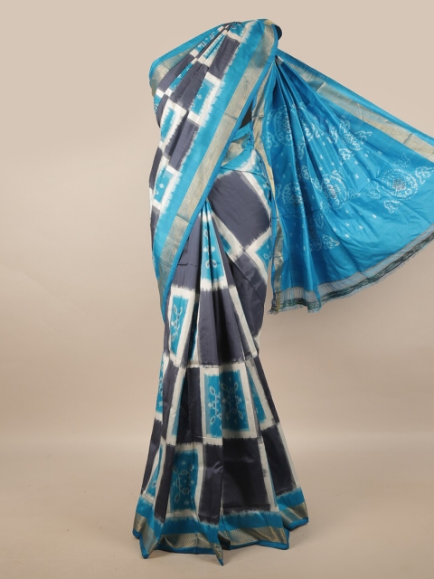 

Pothys Blue & Grey Zari Pure Silk Kanjeevaram Saree