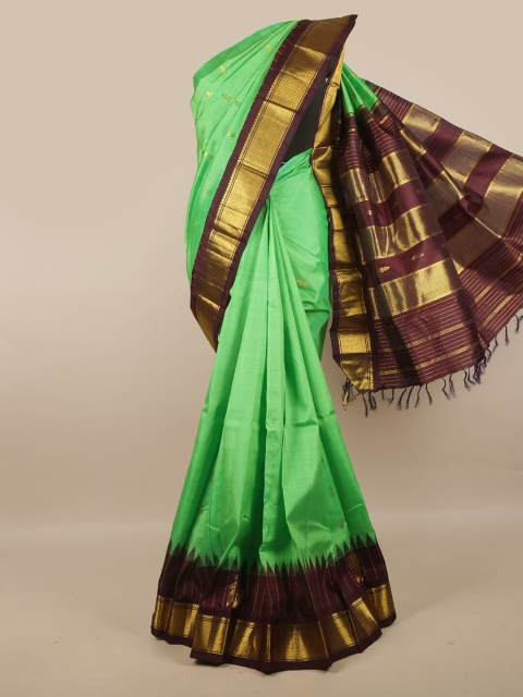 

Pothys Green & Maroon Ethnic Motifs Zari Pure Silk Kanjeevaram Saree