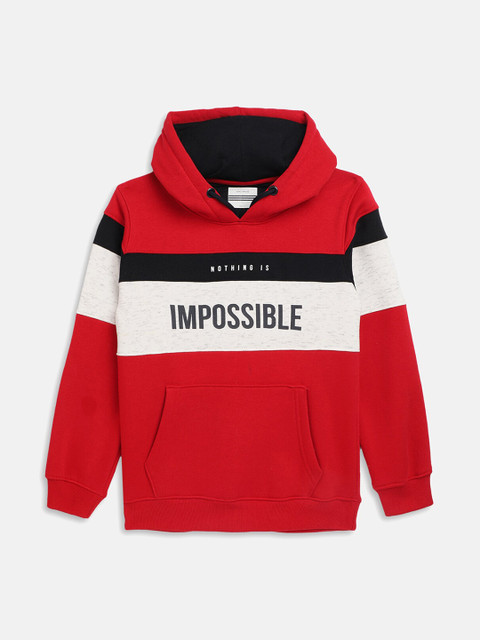 

Octave Boys Red Typography Printed Hooded Sweatshirt
