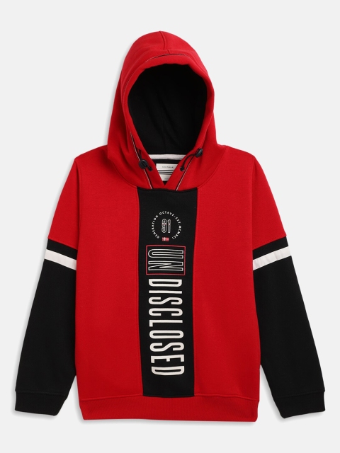 

Octave Boys Red Printed Hooded Sweatshirt