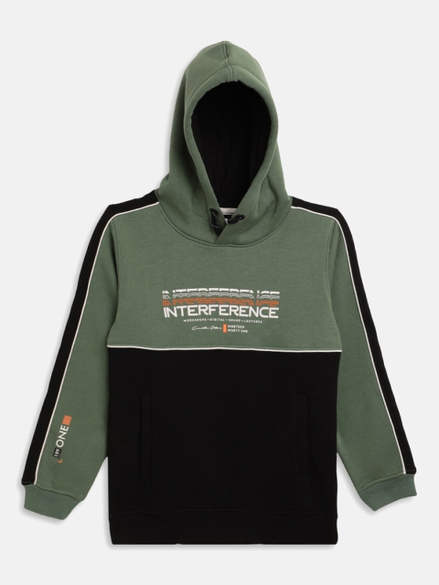 

Octave Boys Olive Green Colourblocked Hooded Sweatshirt