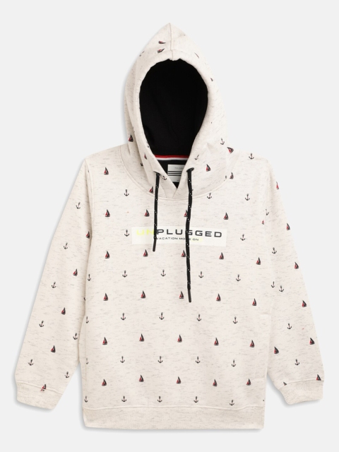 

Octave Boys White Printed Hooded Sweatshirt