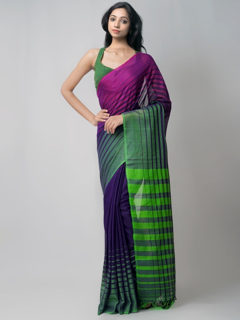 

Unnati Silks Violet & Green Woven Design Pure Cotton Narayan Peth Saree