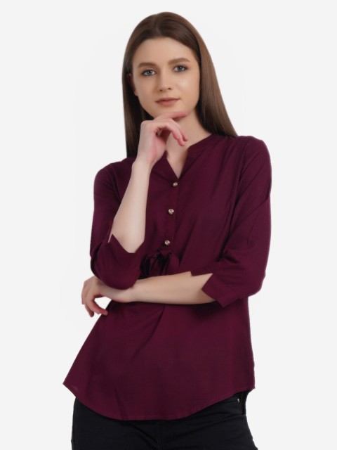 

Dipsha Burgundy Mandarin Collar Top
