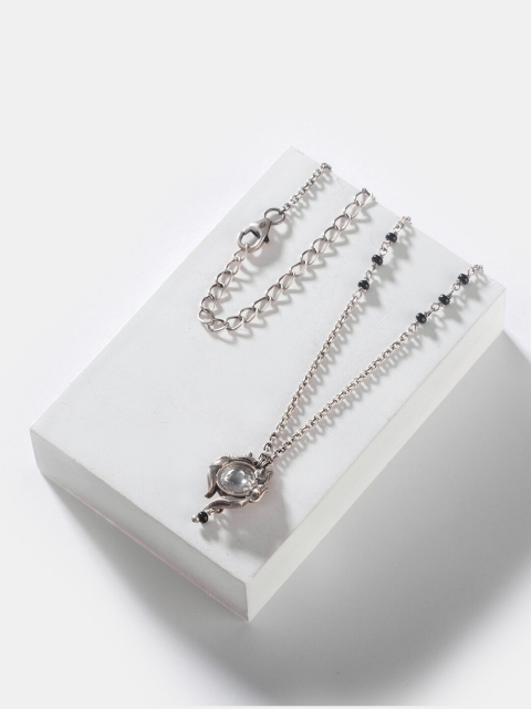 

SHAYA Silver-Toned & Black Beads Sterling Silver Necklace
