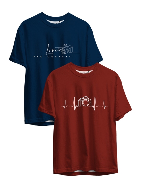 

mezmoda Boys Maroon & Navy Blue 2 Printed T-shirt