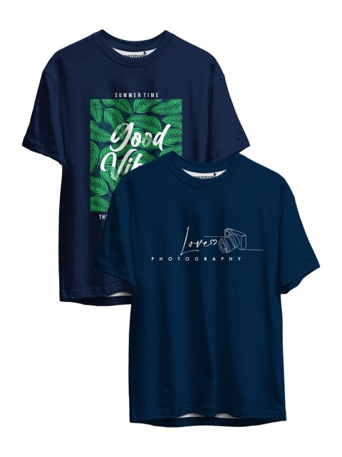 

mezmoda Boys Pack Of 2 Navy Blue Printed T-shirt