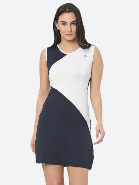 

FITLEASURE Navy Blue & White Colourblocked Bodycon Sports Dress