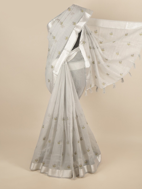 

Pothys Grey & Green Floral Embroidered Saree