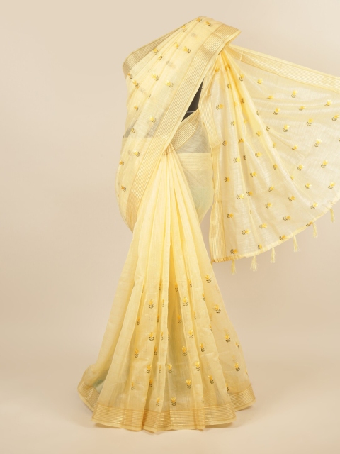 

Pothys Yellow & Green Floral Embroidered Saree