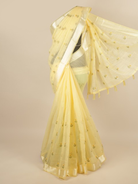 

Pothys Yellow Floral Embroidered Cotton Blend Saree