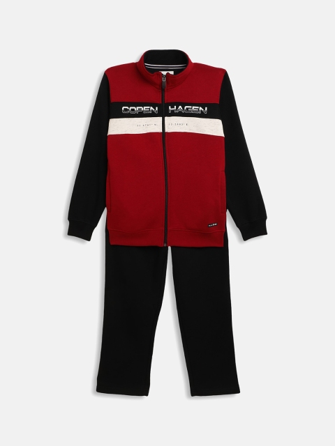 

Octave Boys Maroon & Black Colourblocked Cotton Tracksuit