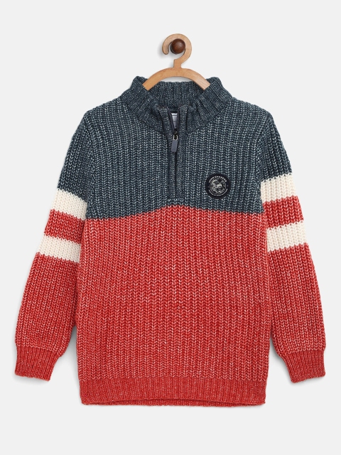 

Octave Boys Orange & Grey Colourblocked Acrylic Pullover with Zip Detail