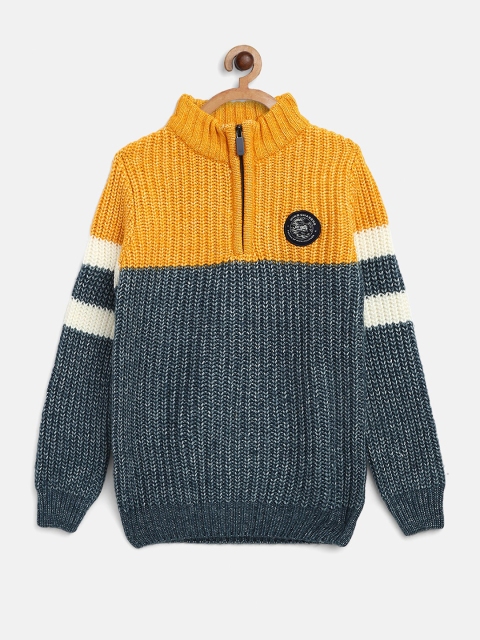 

Octave Boys Yellow & Grey Colourblocked Acrylic Pullover with Zip Detail