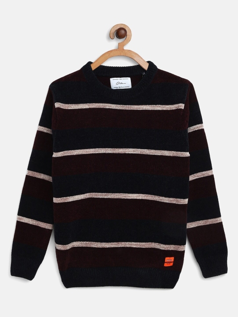 

Octave Boys Maroon & Navy Blue Striped Pullover with Embellished Detail