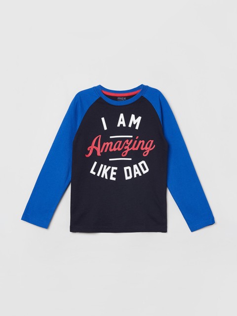 

max Boys Navy Blue Printed Pure Cotton T-shirt