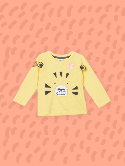 

max Boys Yellow Printed Cotton T-shirt