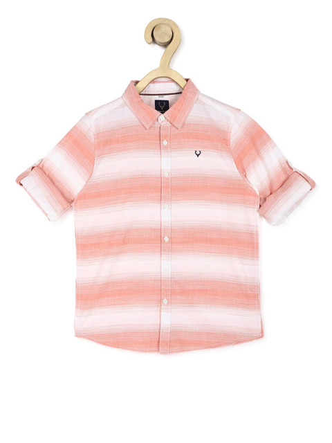 

Allen Solly Junior Boys Peach-Coloured Slim Fit Horizontal Striped Casual Shirt