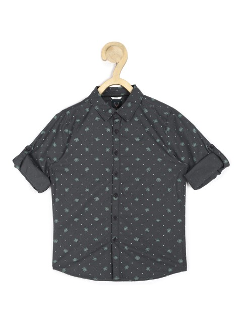 

Allen Solly Junior Boys Grey Slim Fit Printed Pure Cotton Casual Shirt