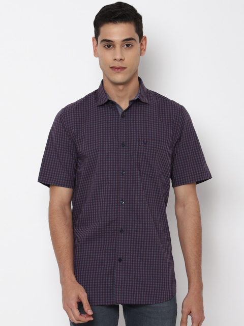 

Allen Solly Men Purple Slim Fit Grid Tattersall Checks Checked Casual Shirt