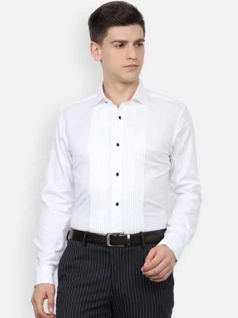 

Louis Philippe Gods & Kings Men White Solid Pleated Formal Shirt
