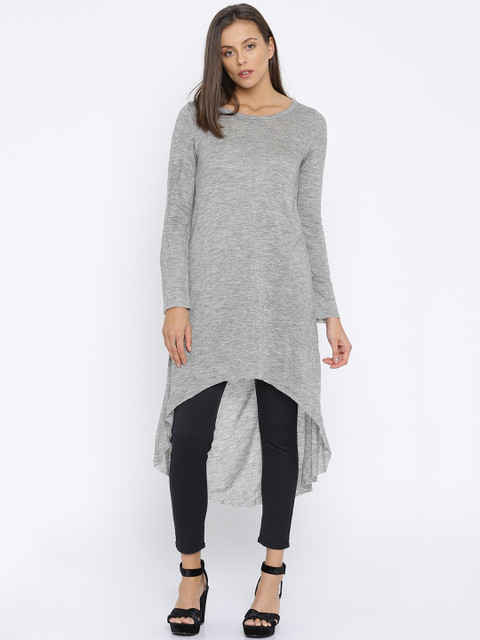 

Jealous 21 Women Grey Solid High-Low Longline Top