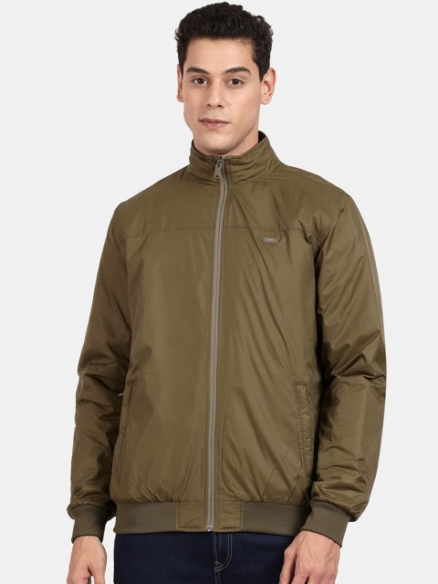 

t-base Men Olive Green Striped Bomber Jacket
