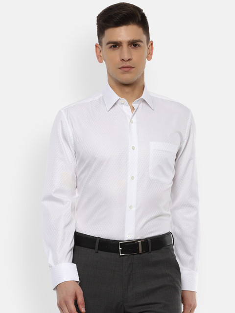 

Luxure by Louis Philippe Men White Semi Sheer Printed Pure Cotton Formal Shirt